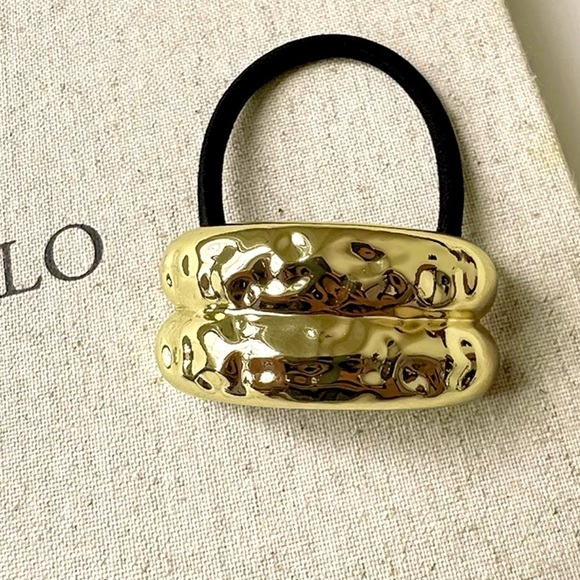 $20 (2 for $30) GOLD Hammered Metal Cuff Ponytail Holder Double Crescent Elastic - Picture 2 of 7